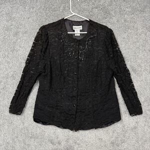 Vintage 90s Scott McClintock Blouse 16W Plus Black Lace Sequin Evening Formal